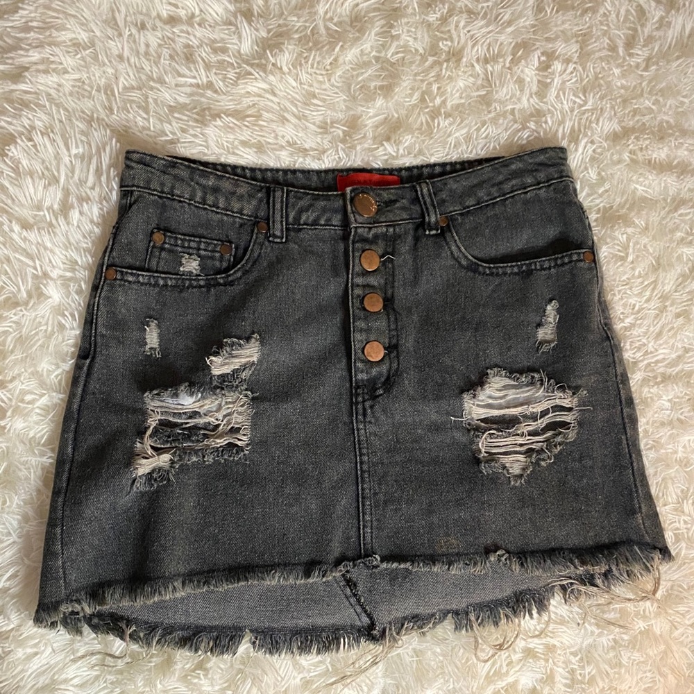 Black mini denim skirt
